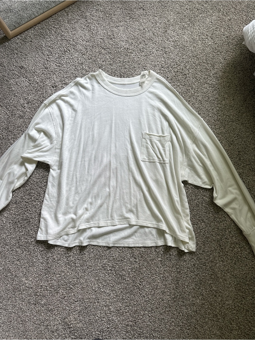 aerie Cream Long-Sleeve Boxy Pocket Tee